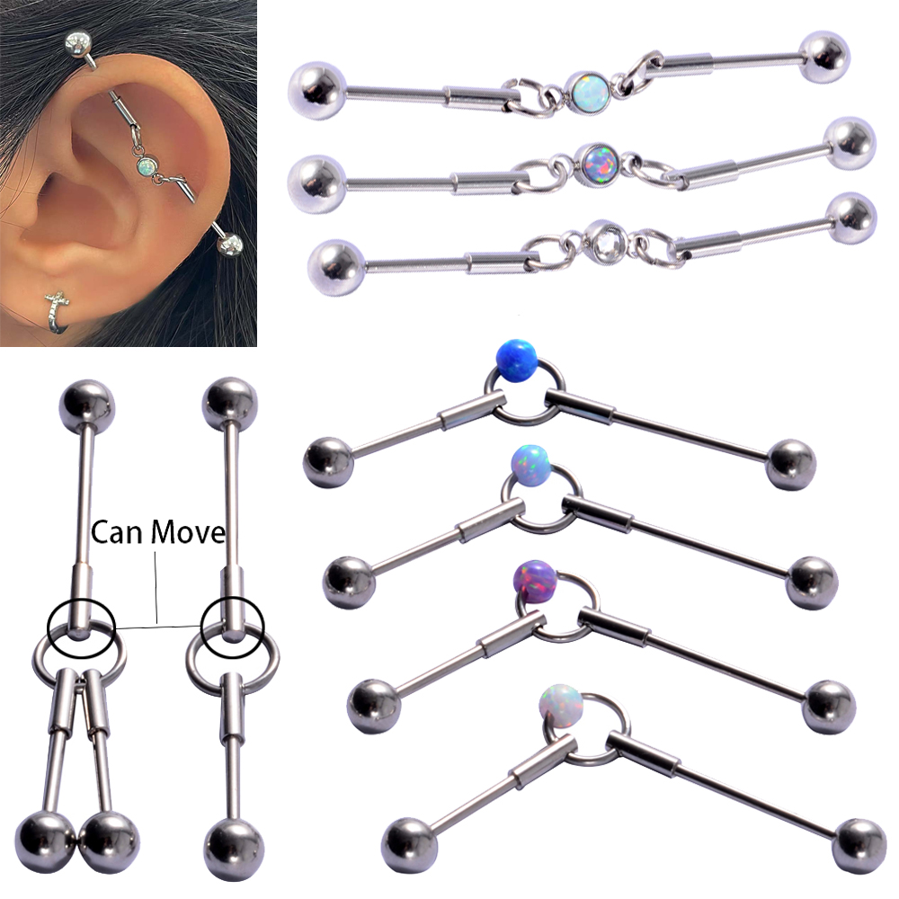 Body Jewelry Industrial - 1PC Surgical Steel Opal Industrial Barbell
