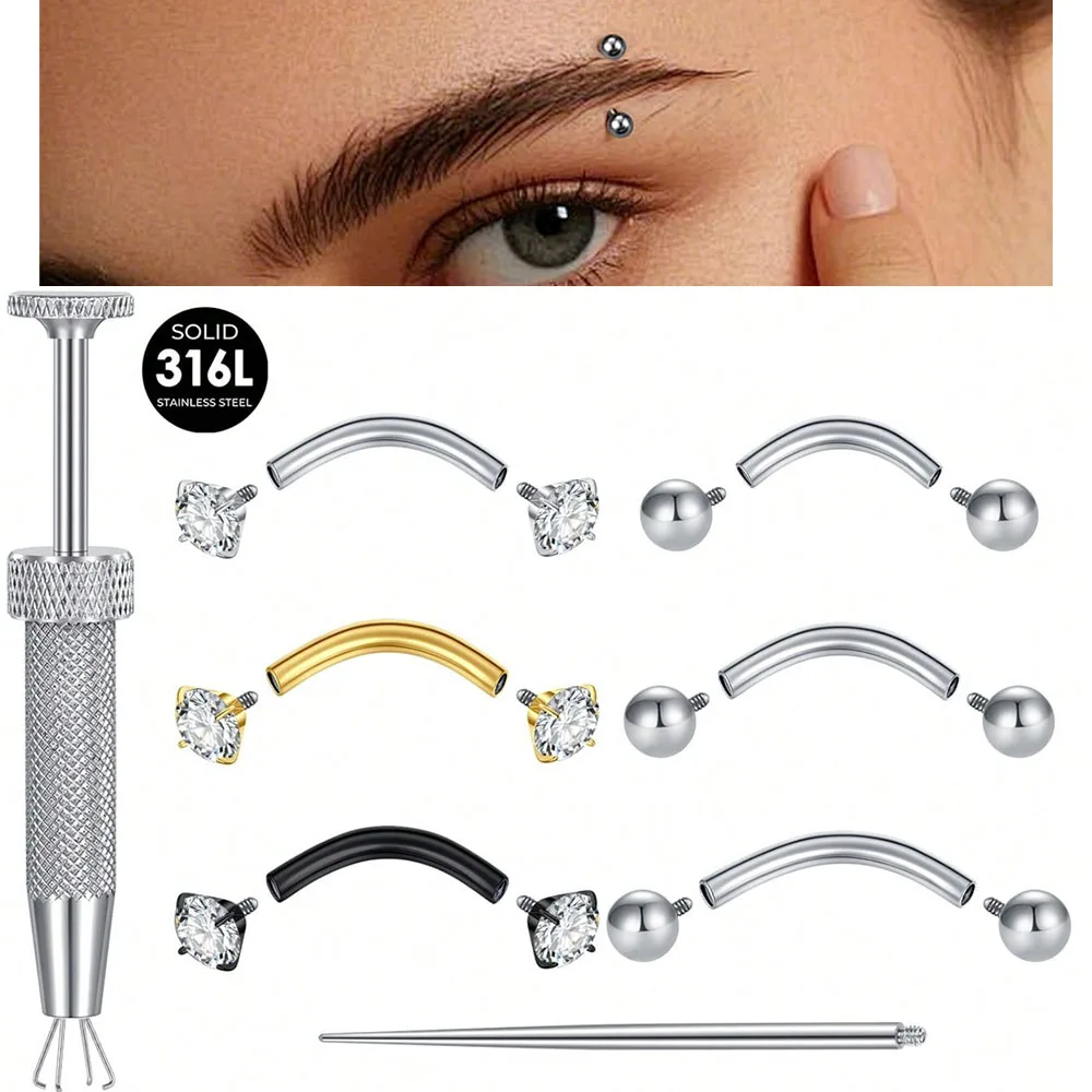 Internally Threaded Eyebrow Pi - Body Jewelry Vertical Labret recension och pris