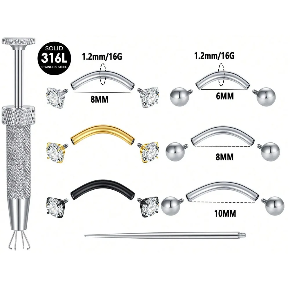 Internally Threaded Eyebrow Pi - Body Jewelry Vertical Labret recension och pris