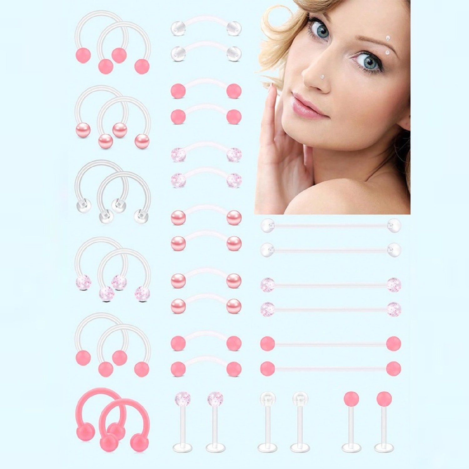 12pcs Clear Pink Industrial Pi - Body Jewelry Vertical Labret recension och pris