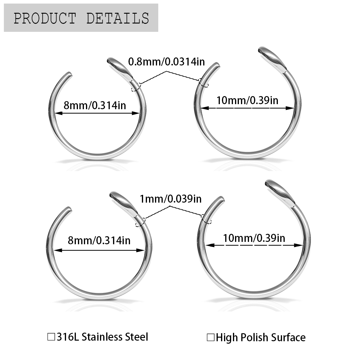 2 Pcs Stainless Steel Personal - Body Jewelry Metal Types recension och pris