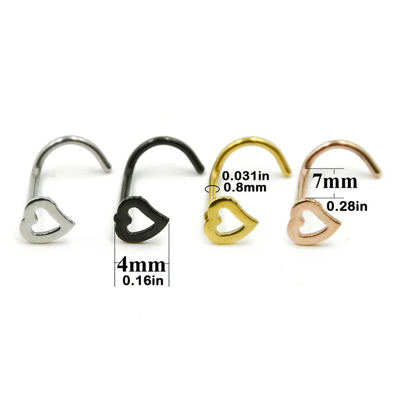 5pcs Hollow Heart Nose Stud Se - Nostril Screw Pin recension och pris