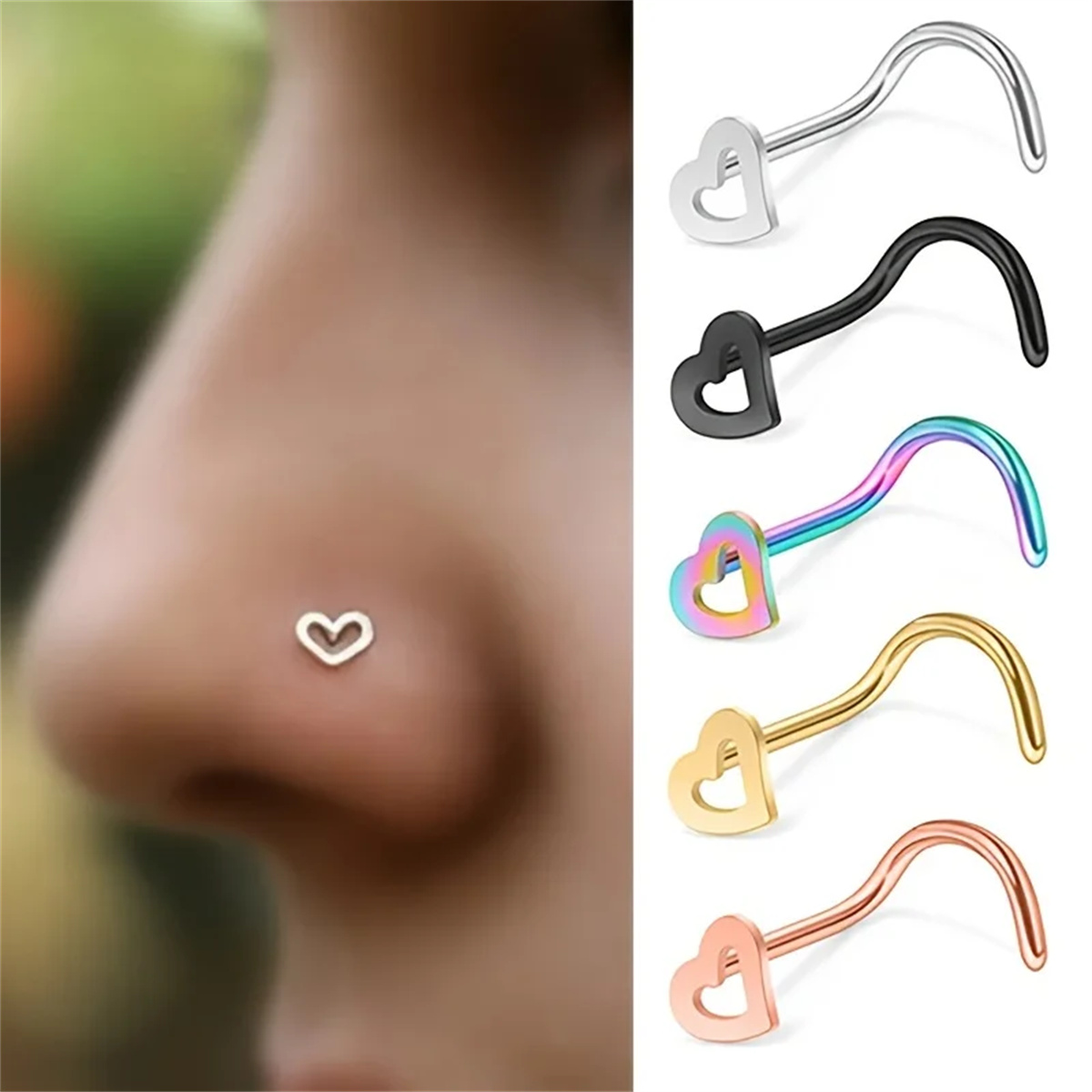5pcs Fashion Hollow Heart Stai - Nostril Screw Pin recension och pris