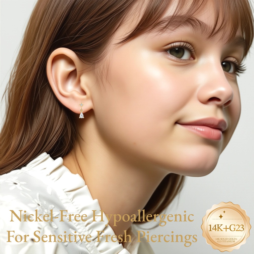 DIeSchein 14K Gold Stud Earrin - Tragus Flat Back recension och pris