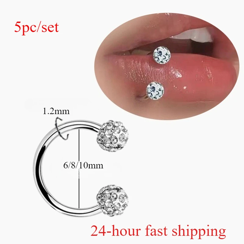 5pc Stainless Steel Rhinestone - Body Jewelry Metal Types recension och pris