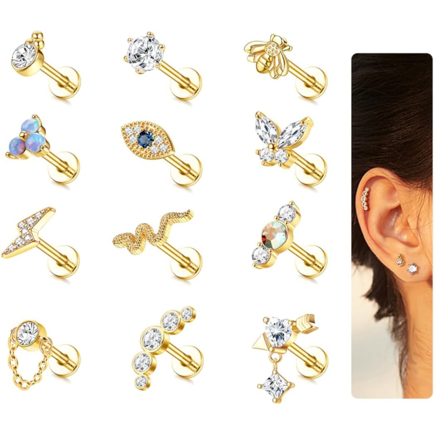 Bobisty 1Pc Cartilage Earrings - Tragus Flat Back recension och pris