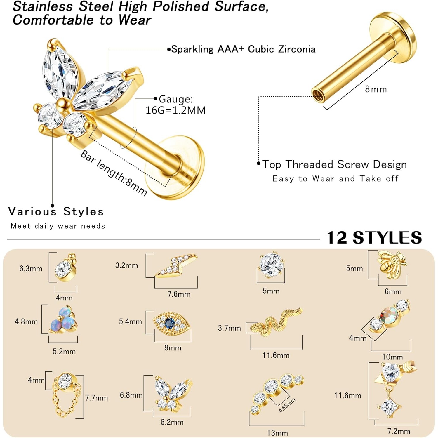 Bobisty 1Pc Cartilage Earrings - Tragus Flat Back recension och pris