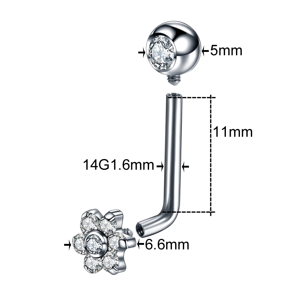 1Pc G23 Titanium Crystal Flowe - Body Jewelry Vch recension och pris