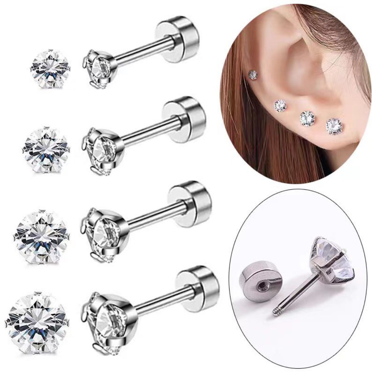 1Pair Classic Flat Back Screw  - Tragus Flat Back recension och pris