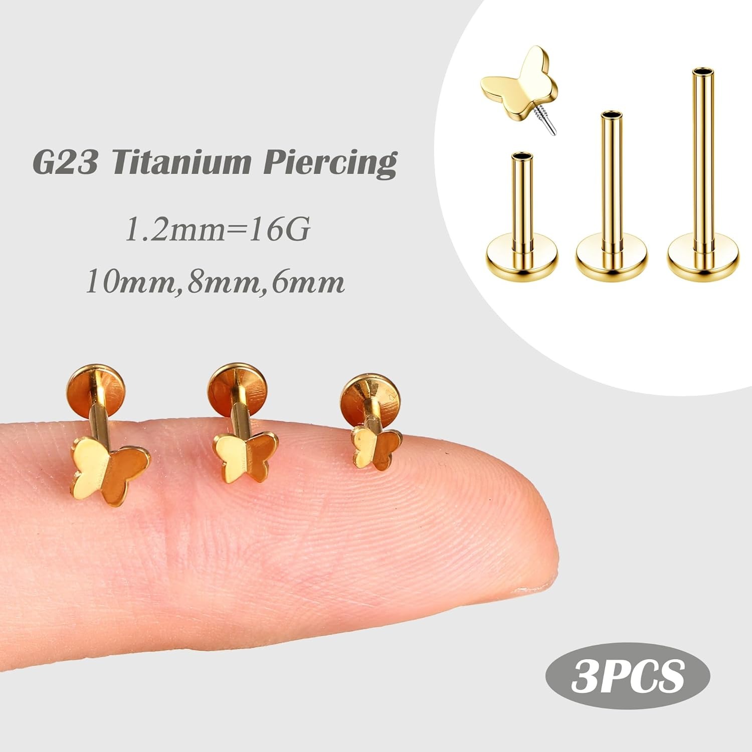 Bobisty 3PCS 16G Helix Piercin - Flat Back Labret Stud recension och pris