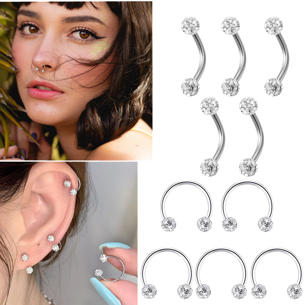 5pc Stainless Steel Rhinestone - Body Jewelry Metal Types recension och pris