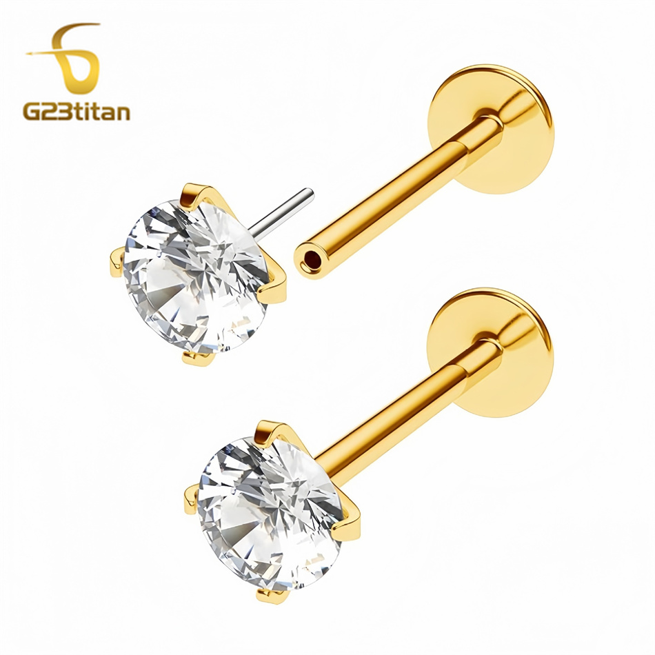 2pc G23 Titanium Push In Earri - Flat Back Labret Stud recension och pris