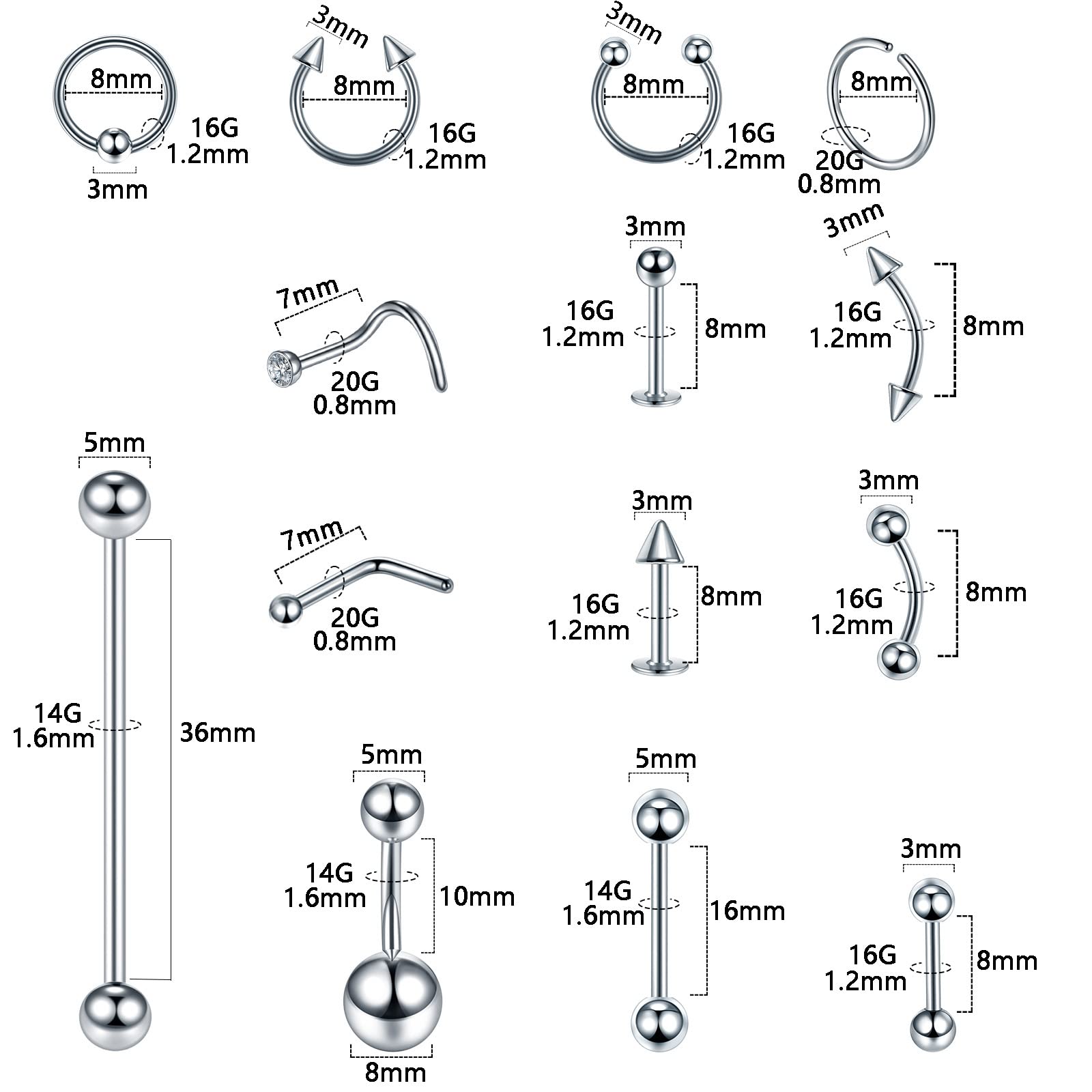 Body Piercing Surgical Steel 1 - Flat Back Labret Stud recension och pris
