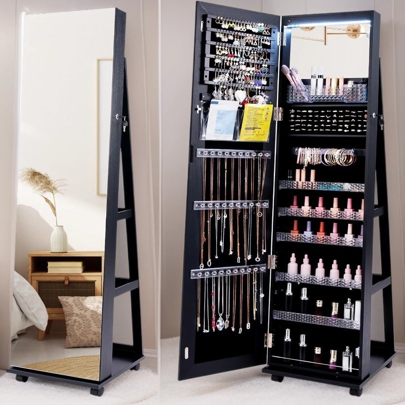 Solid wood rotating floor-stan - Body Jewelry Storage recension och pris