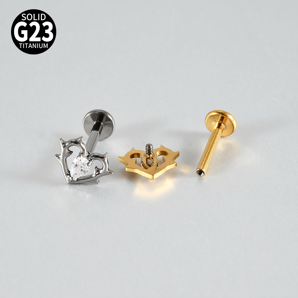 1PC CZ Cross Word Heart Labret - Flat Back Labret Stud recension och pris